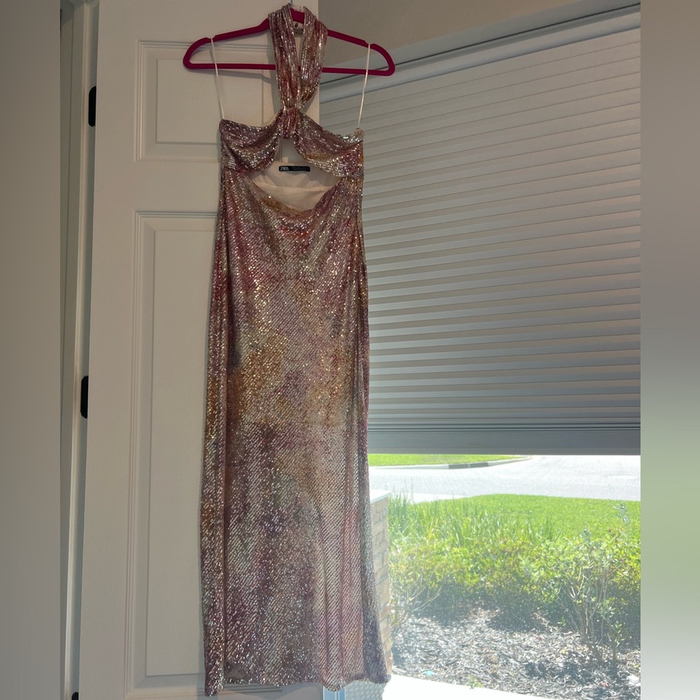 Zara Sequin Knotted Halter Dress